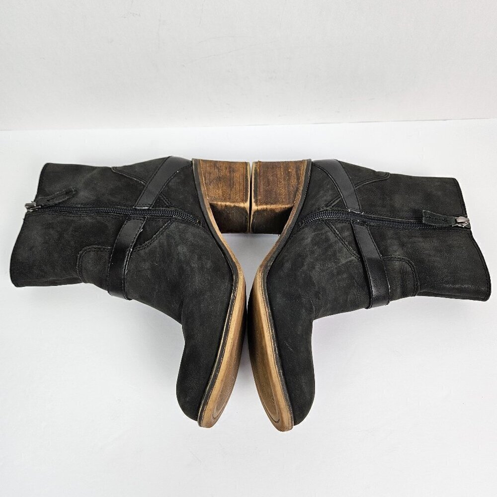 Franco Sarto Larisa 2 Black Nubuck Leather Moto Buckle Heeled Ankle Boot 8.5 - Picture 4 of 10
